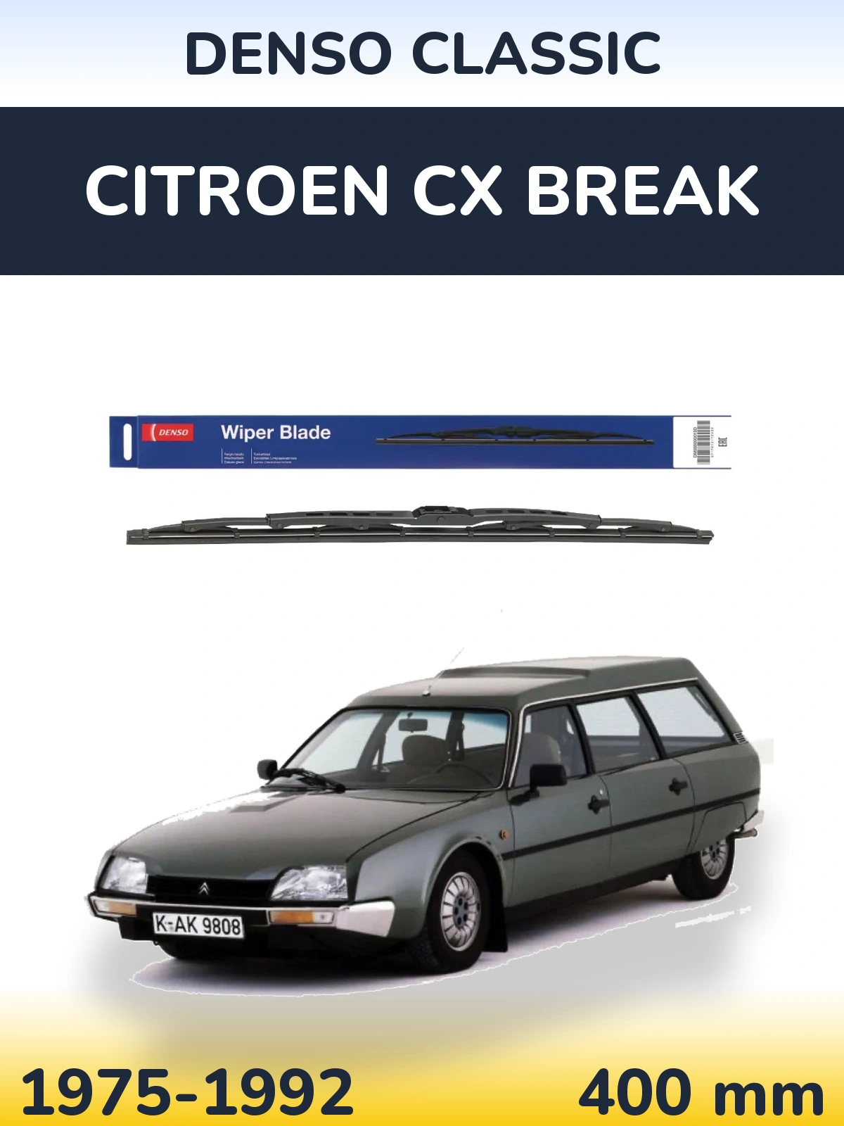 Rear wiper blade Denso Classic 400 mm for Citroen CX Break 1975-1992