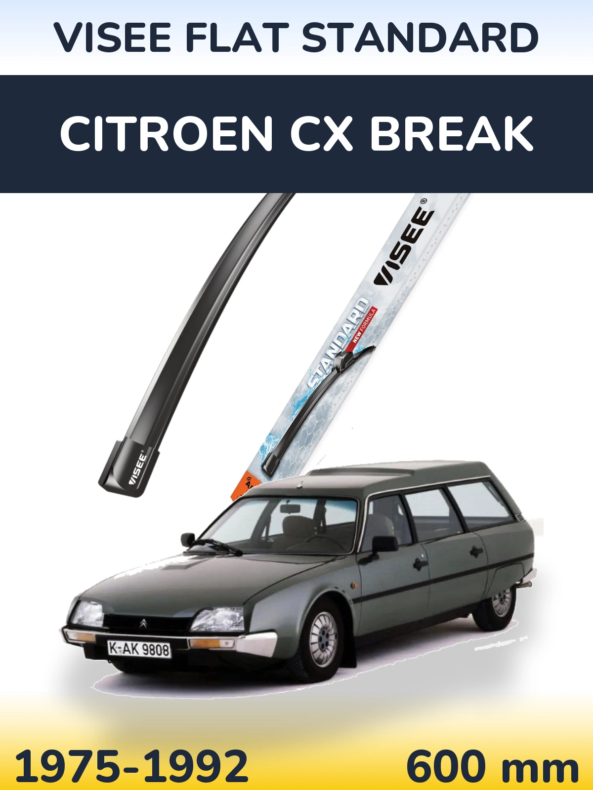 Front wiper blade VISEE FLAT STANDARD 600 mm for Citroen CX Break 1975-1992