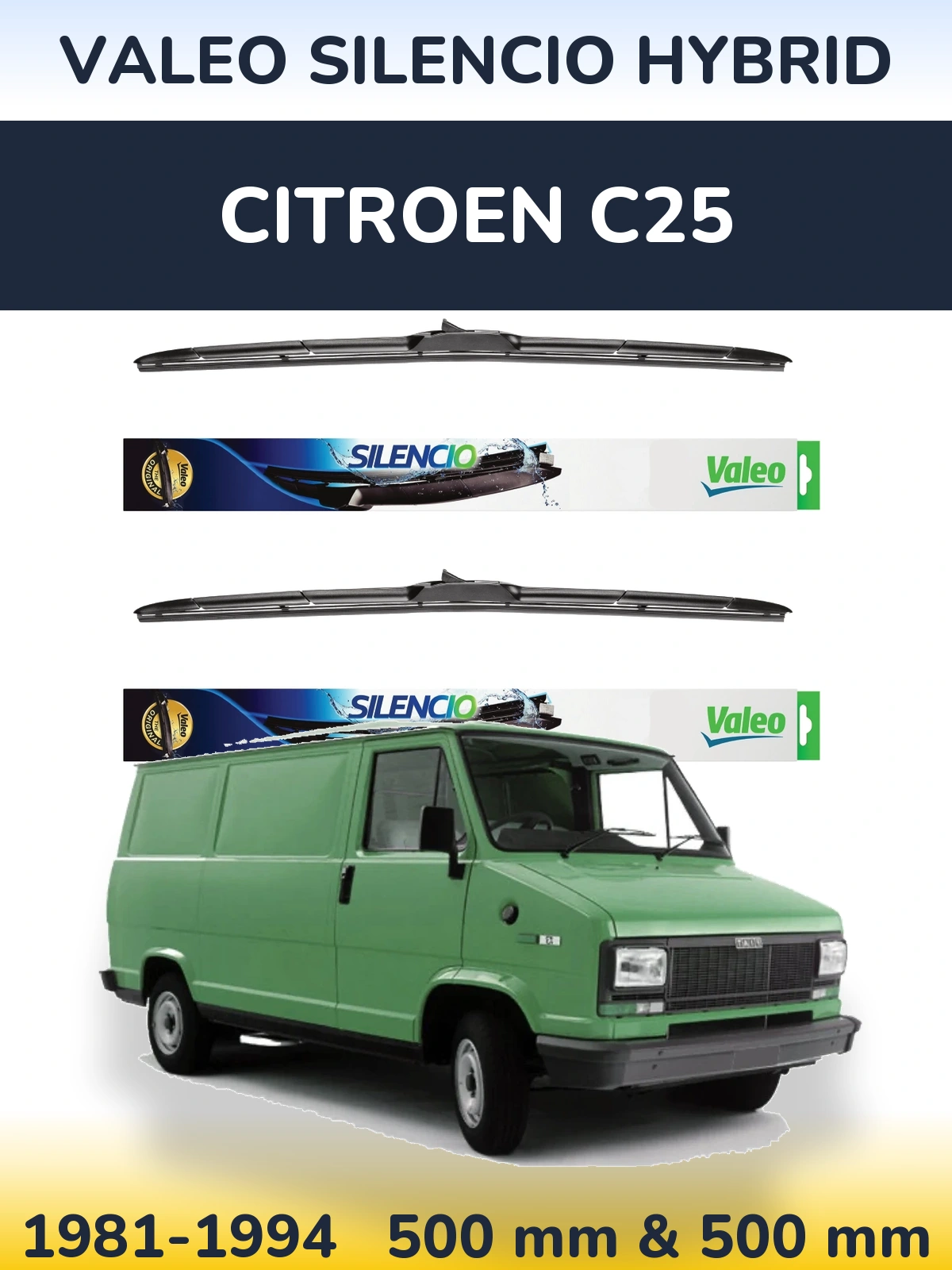 Комплект передних дворников Valeo Silencio Hybrid 500 & 500 мм для Citroen C25 1981-1994