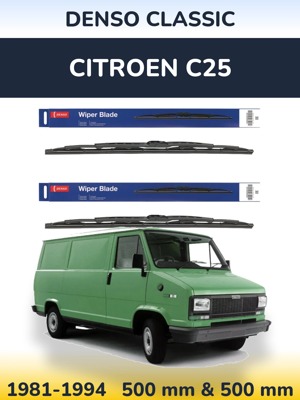 Комплект передних дворников Denso Classic 500 & 500 мм для Citroen C25 1981-1994