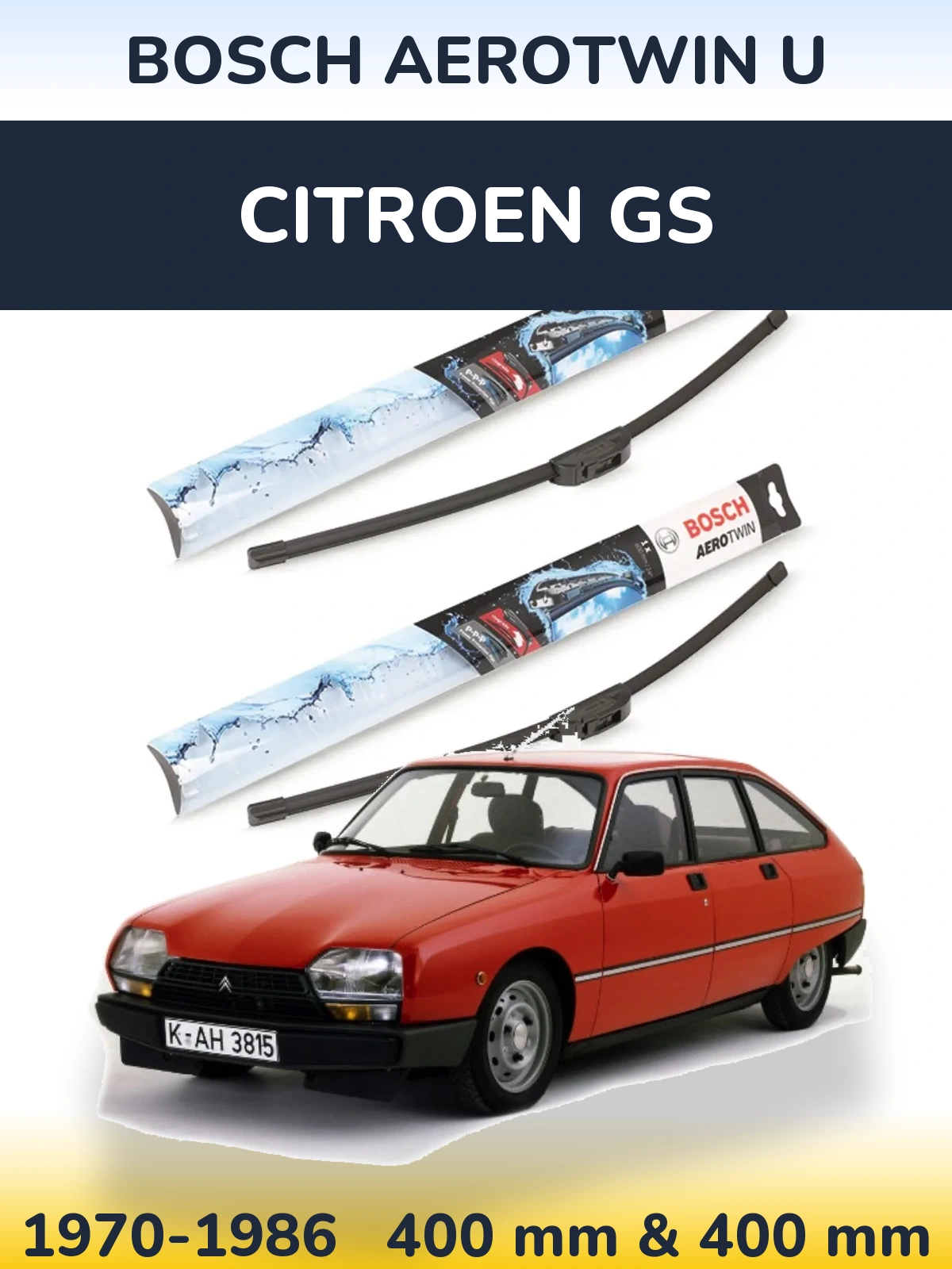 Комплект передних дворников BOSCH AeroTwin U 400 & 400 мм для Citroen GS 1970-1986