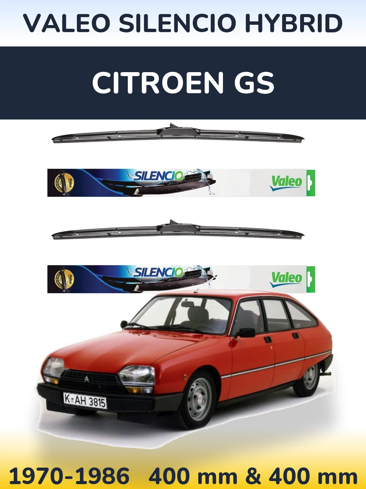 Комплект передних дворников Valeo Silencio Hybrid 400 & 400 мм для Citroen GS 1970-1986
