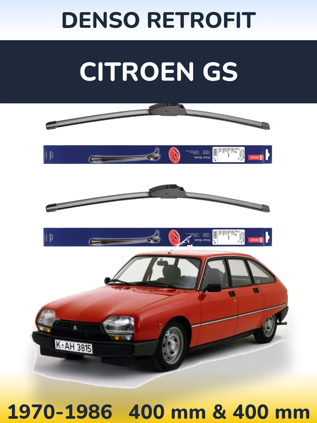 Комплект передних дворников Denso Retrofit 400 & 400 мм для Citroen GS 1970-1986
