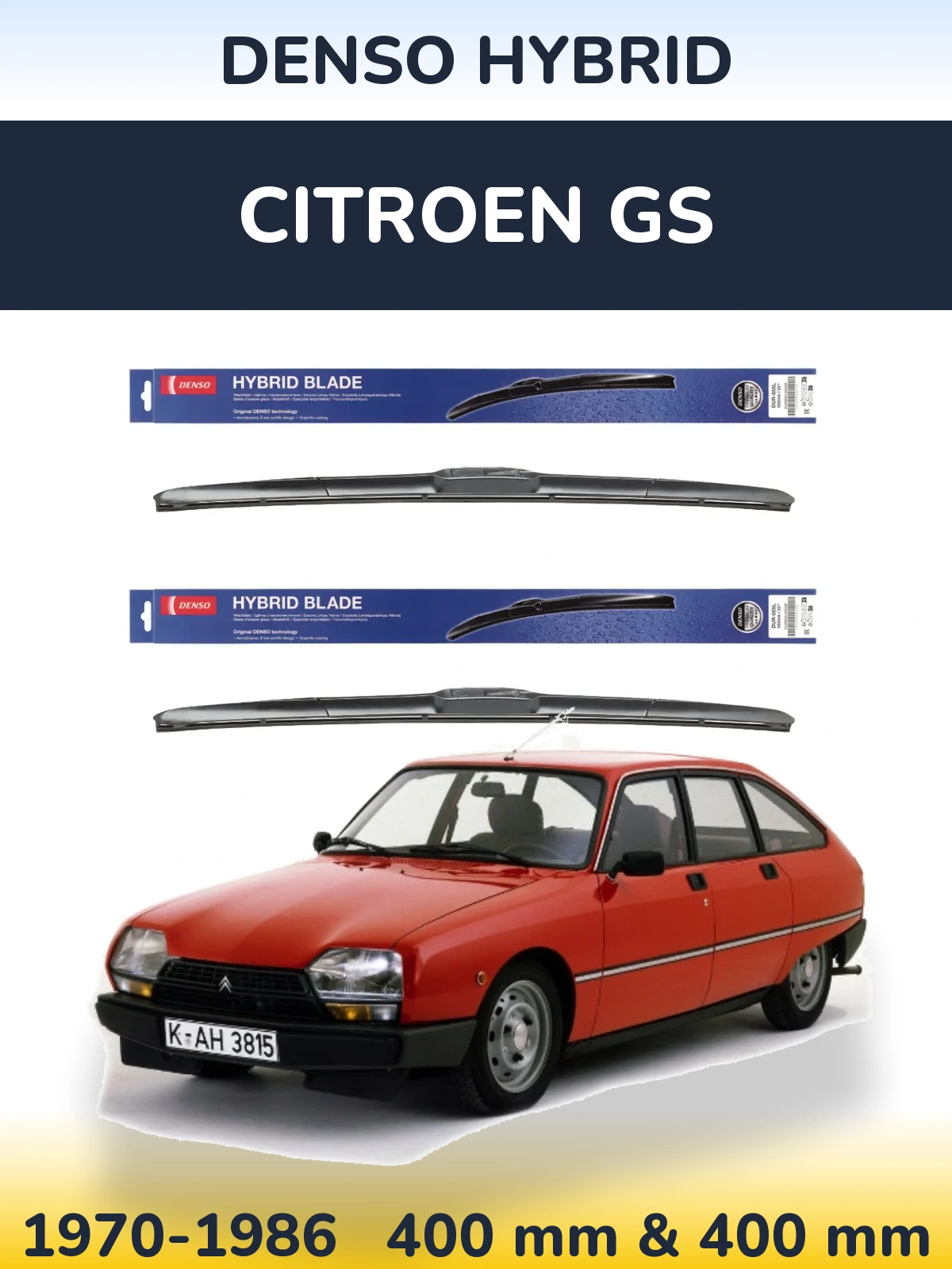Komplet przednich wycieraczek Denso Hybrid 400 & 400 mm do Citroen GS 1970-1986