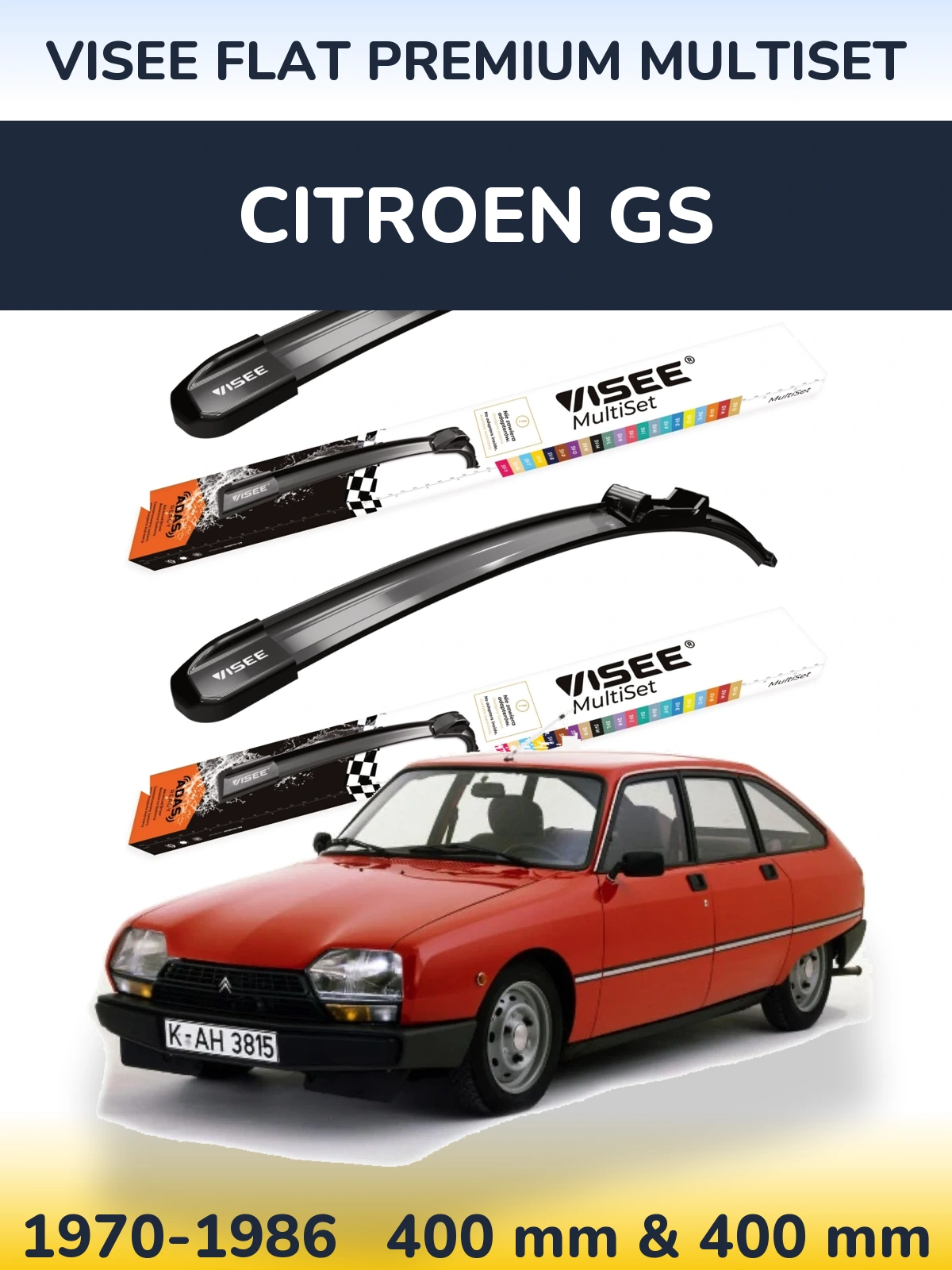 Комплект передних дворников VISEE FLAT PREMIUM MultiSet 400 & 400 мм для Citroen GS 1970-1986