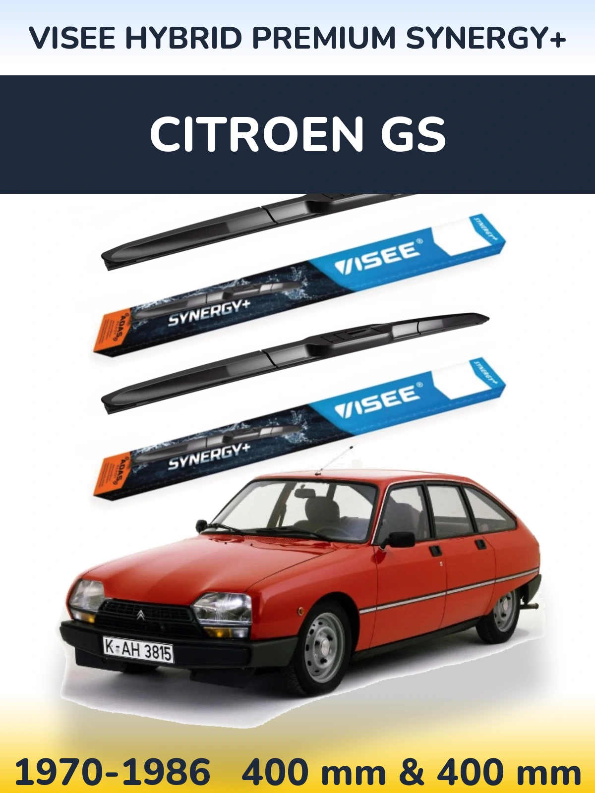Комплект передних дворников VISEE HYBRID PREMIUM SYNERGY+ 400 & 400 мм для Citroen GS 1970-1986