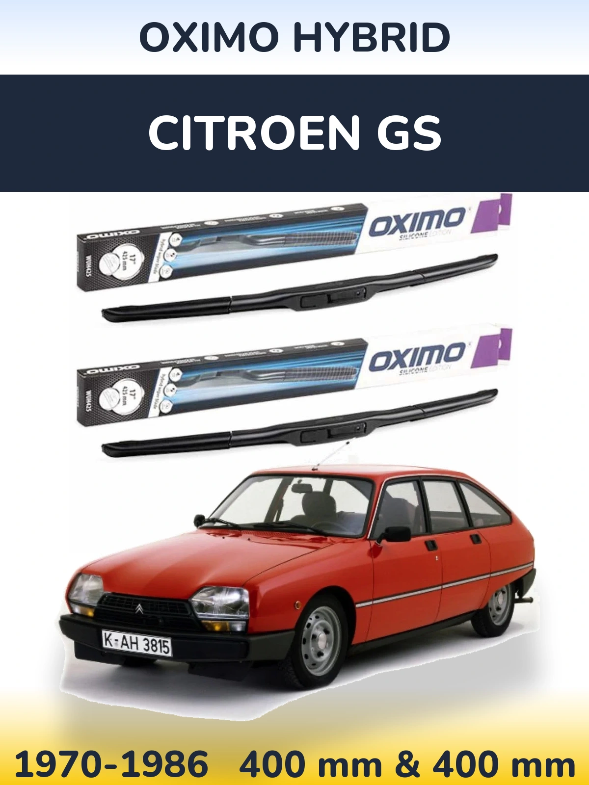 Комплект передних дворников Oximo Hybrid 400 & 400 мм для Citroen GS 1970-1986