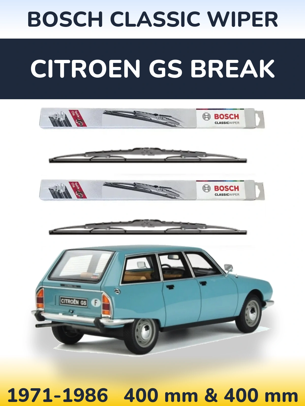 Komplet przednich wycieraczek BOSCH Classic Wiper 400 & 400 mm do Citroen GS Break 1971-1986