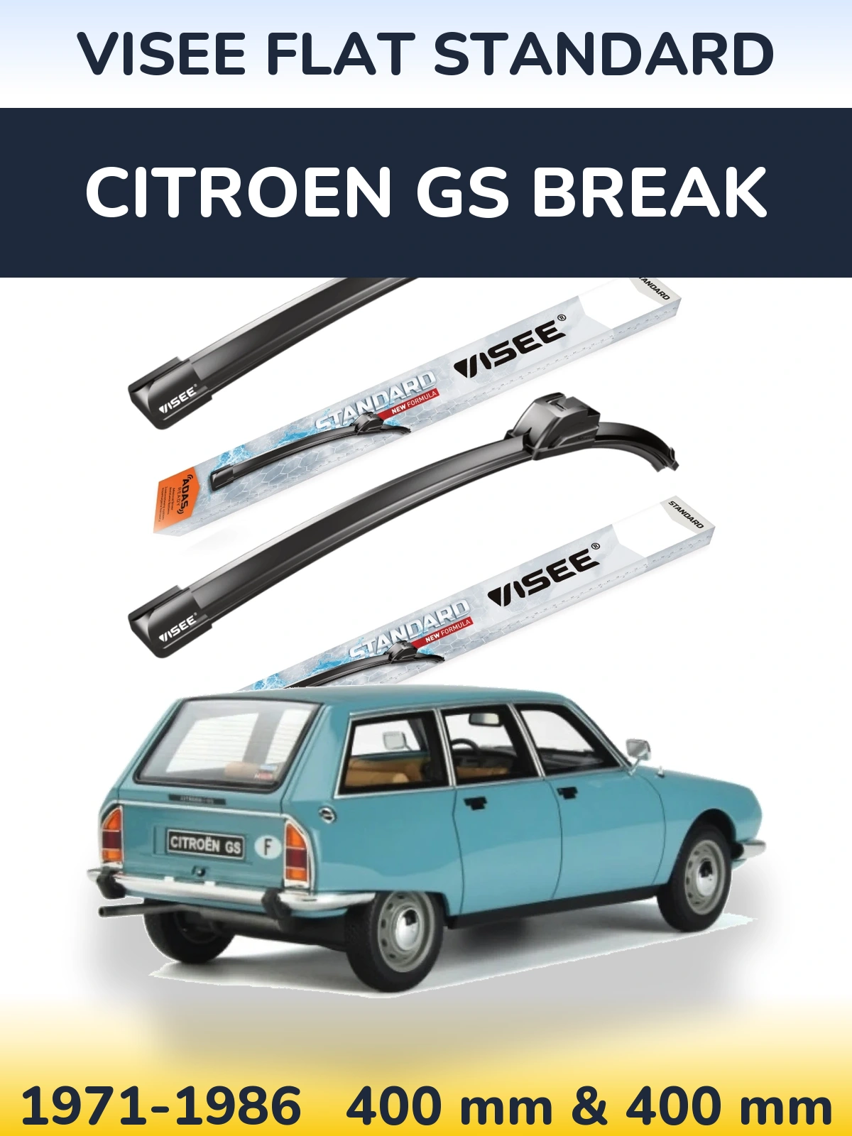 Komplet przednich wycieraczek VISEE FLAT STANDARD 400 & 400 mm do Citroen GS Break 1971-1986