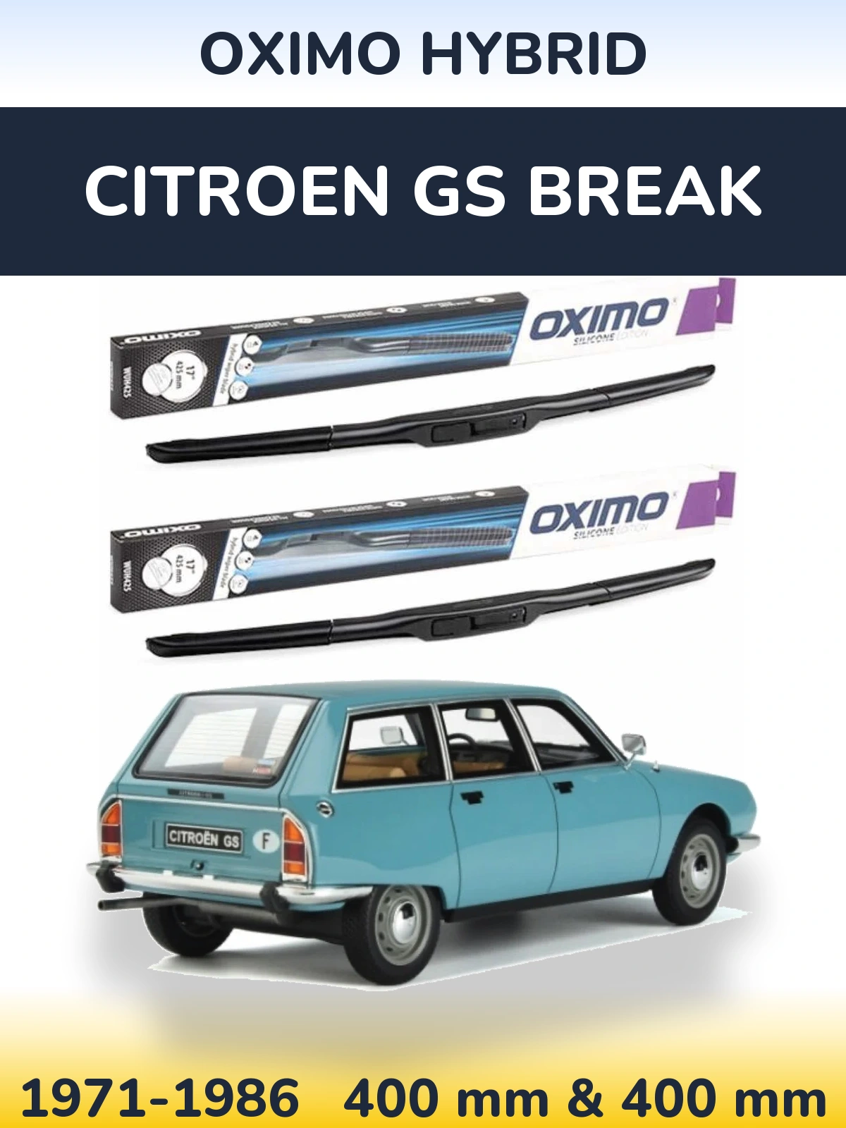Komplet przednich wycieraczek Oximo Hybrid 400 & 400 mm do Citroen GS Break 1971-1986