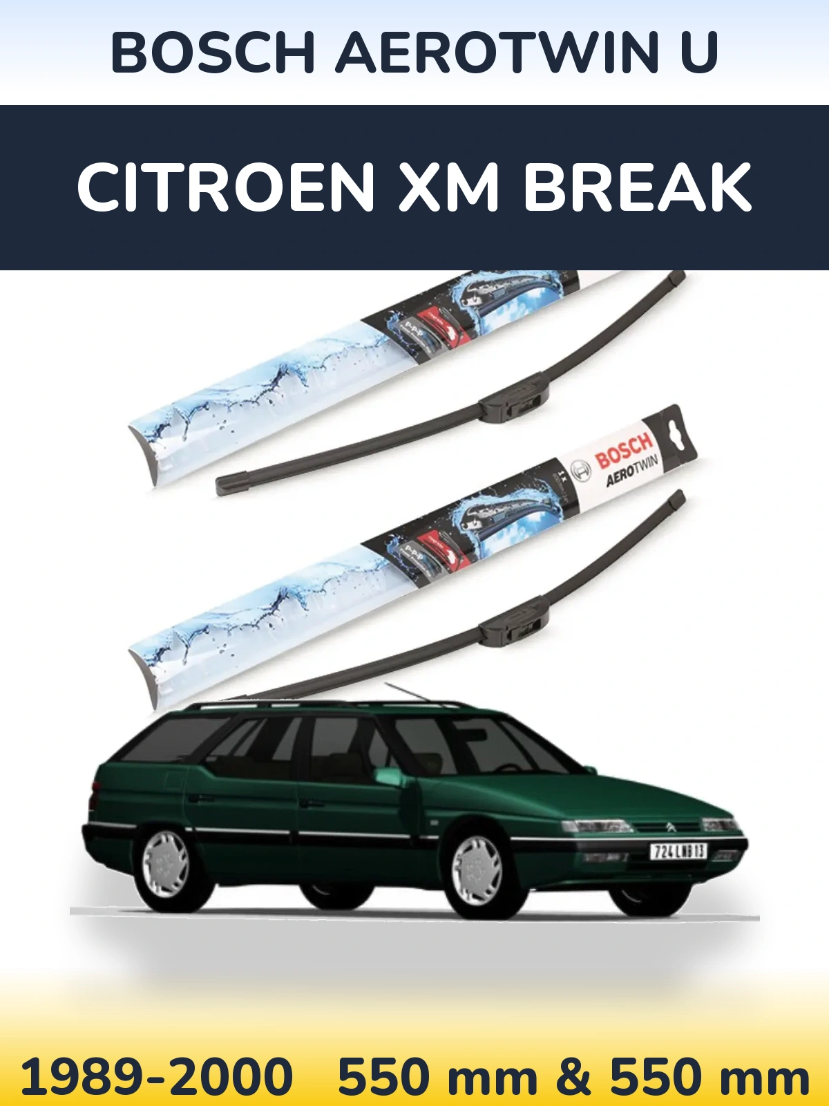 Komplet przednich wycieraczek BOSCH AeroTwin U 550 & 550 mm do Citroen XM Break 1989-2000