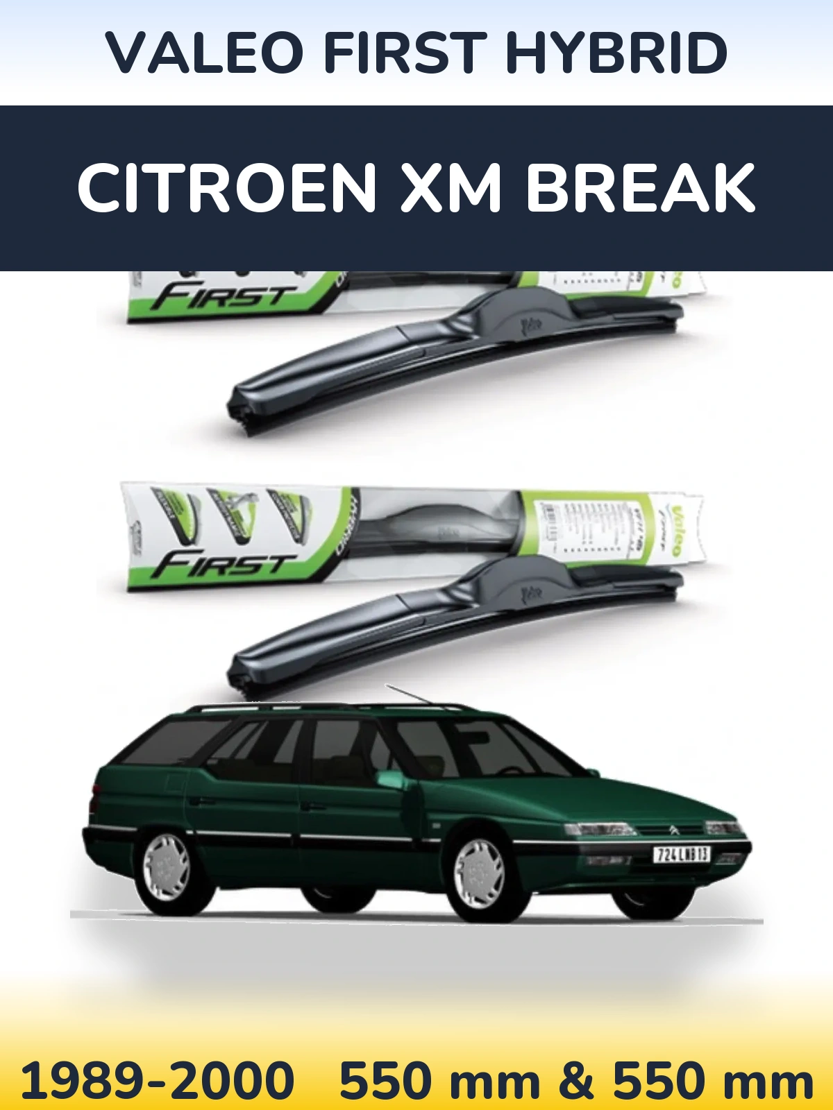 Komplet przednich wycieraczek Valeo First Hybrid 550 & 550 mm do Citroen XM Break 1989-2000