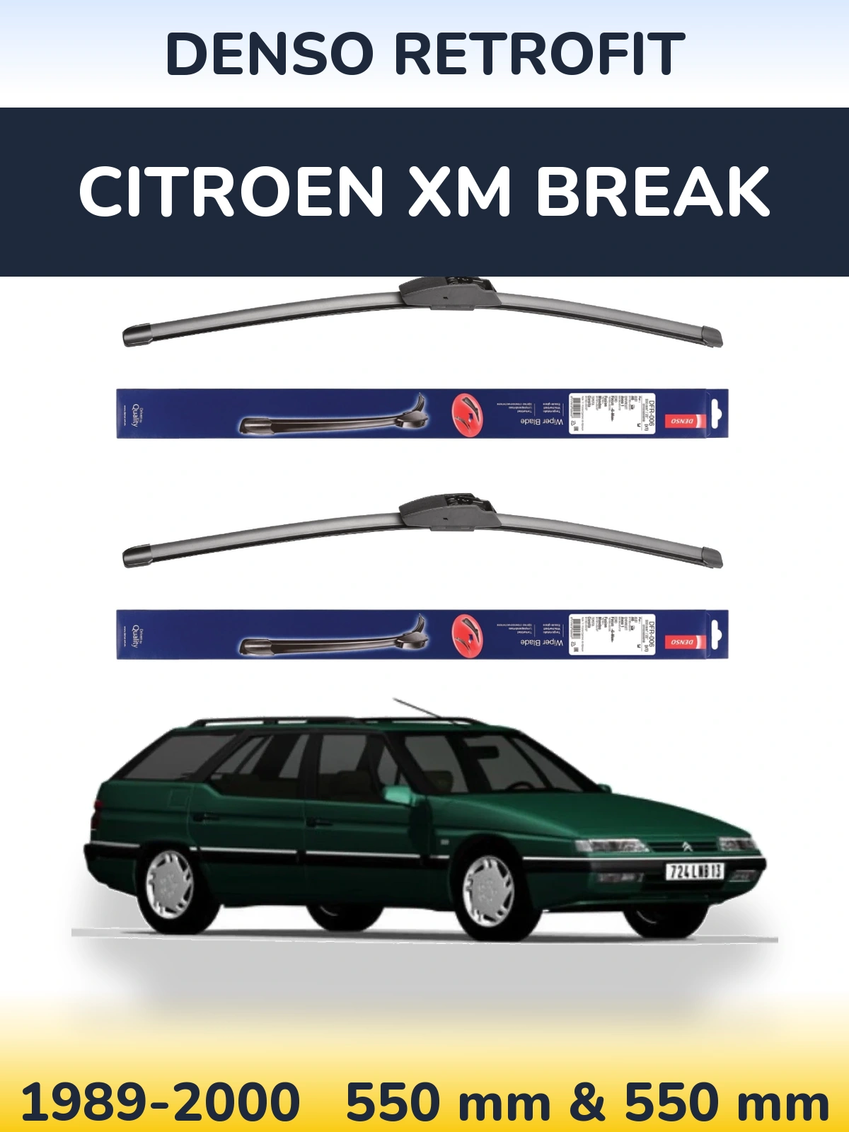Komplet przednich wycieraczek Denso Retrofit 550 & 550 mm do Citroen XM Break 1989-2000
