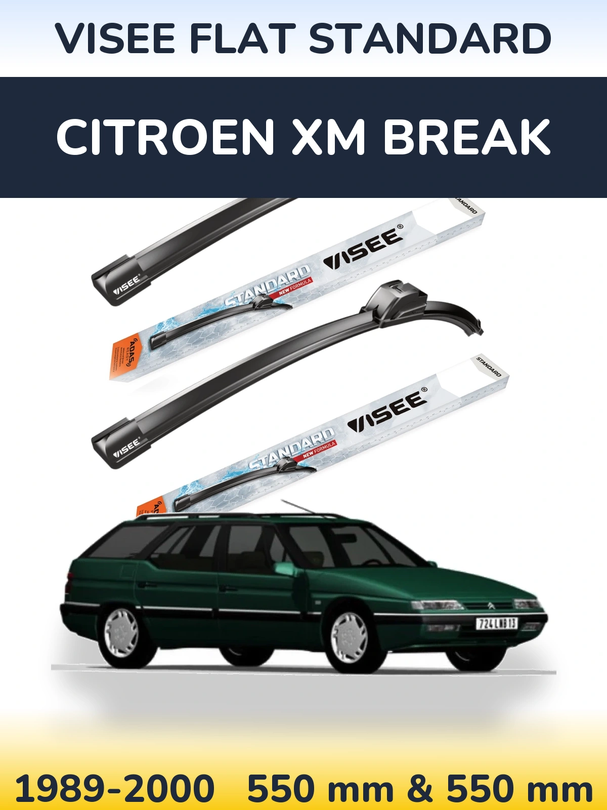 Комплект передних дворников VISEE FLAT STANDARD 550 & 550 мм для Citroen XM Break 1989-2000