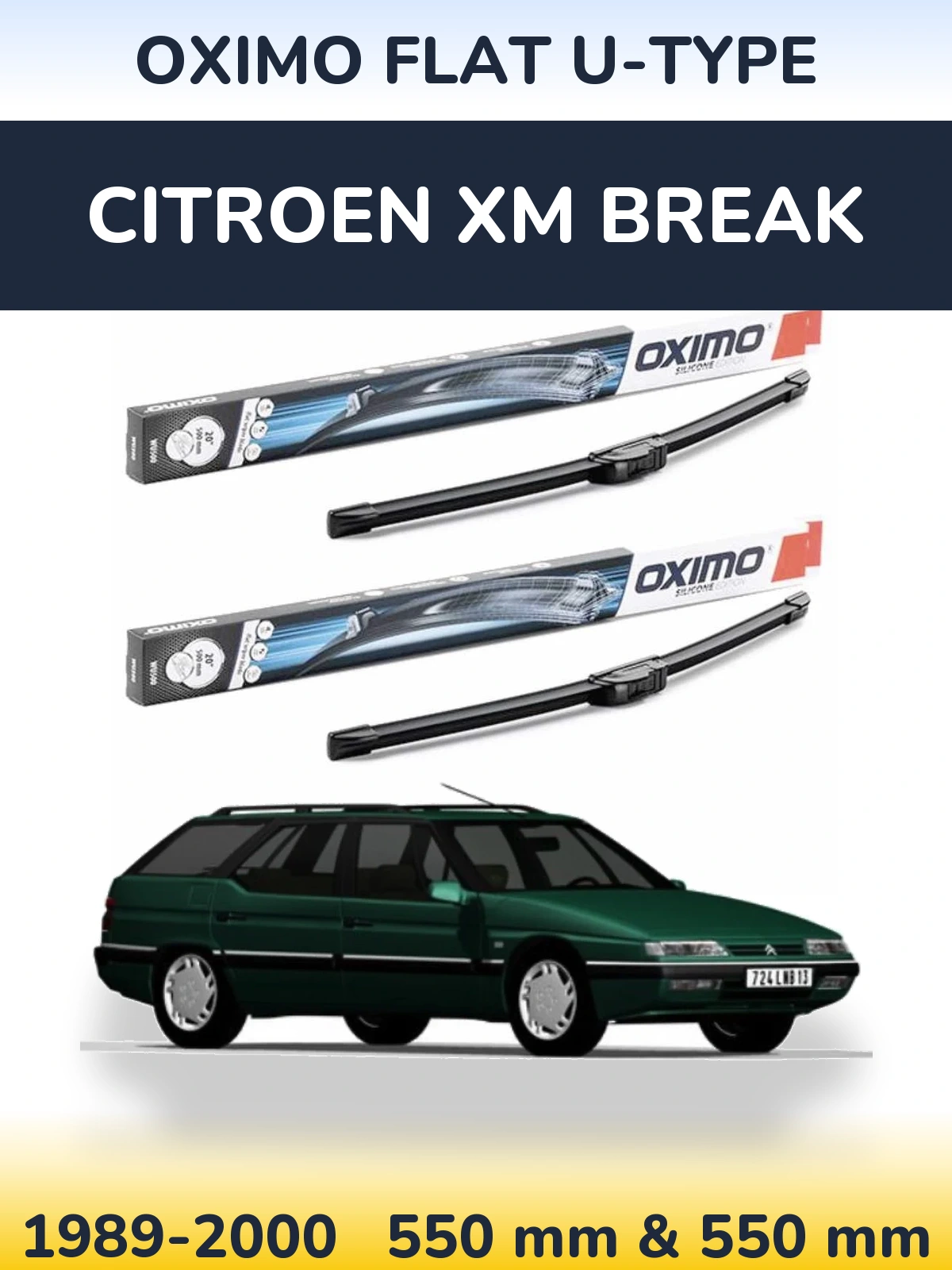Komplet przednich wycieraczek Oximo Flat U-type 550 & 550 mm do Citroen XM Break 1989-2000