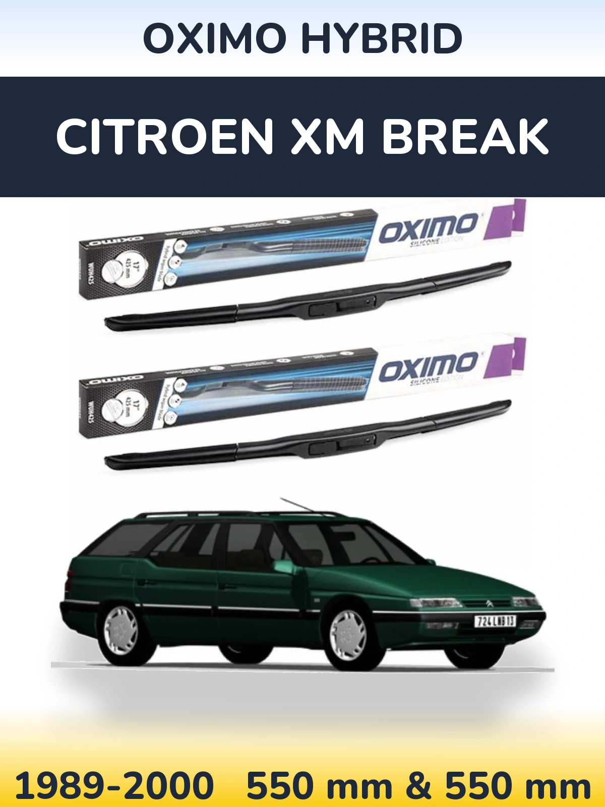 Front wiper blade set Oximo Hybrid 550 & 550 mm for Citroen XM Break 1989-2000