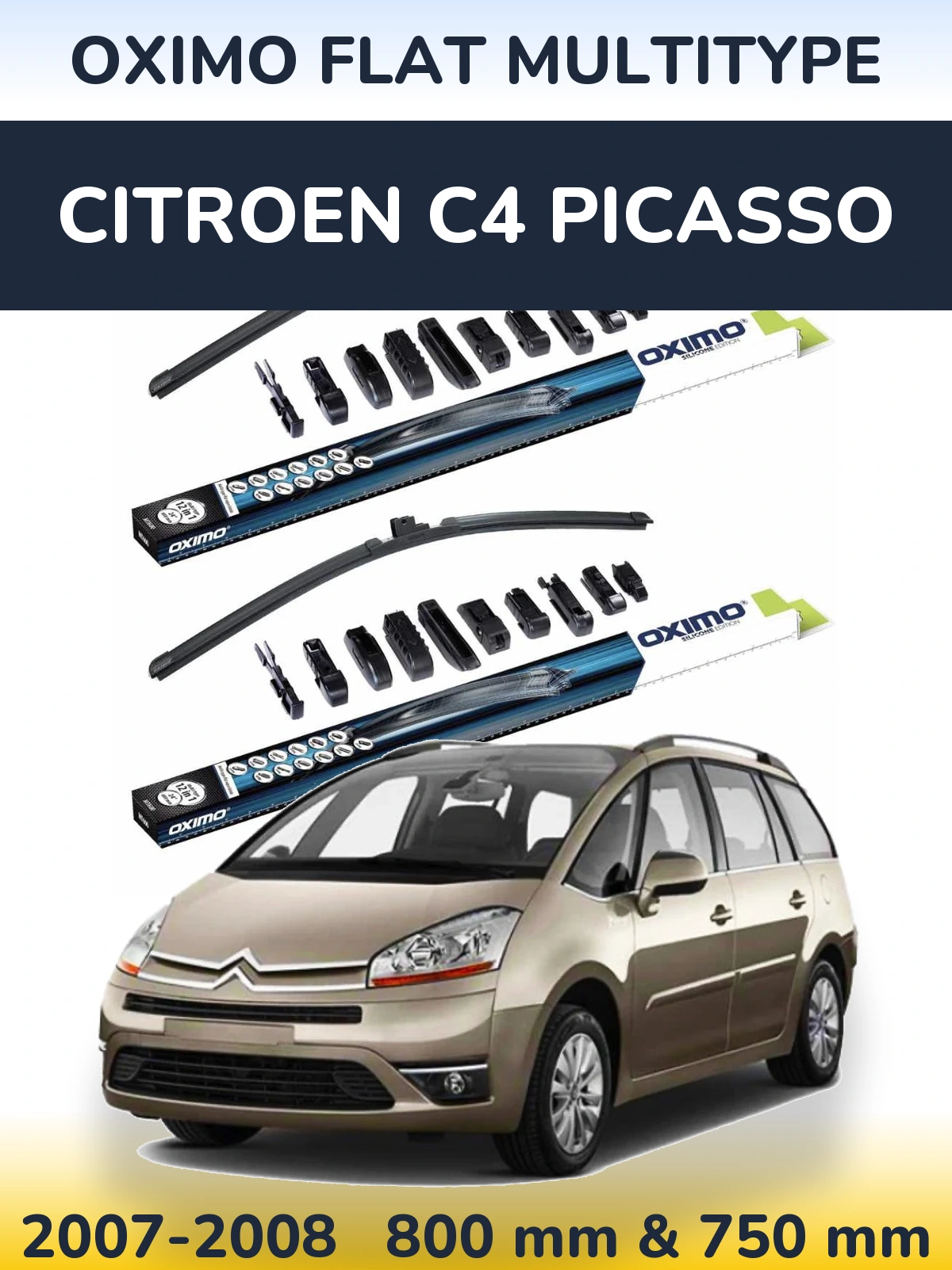 Komplet przednich wycieraczek Oximo Flat MultiType 800 & 750 mm do Citroen C4 Picasso 2007-2008