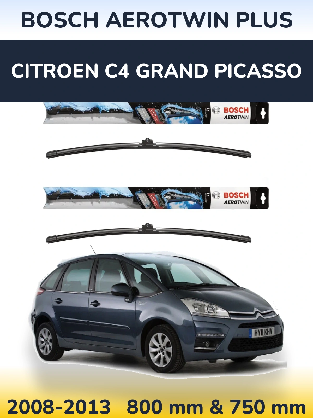 Komplet przednich wycieraczek BOSCH AeroTwin Plus 800 & 750 mm do Citroen C4 Grand Picasso 2008-2013