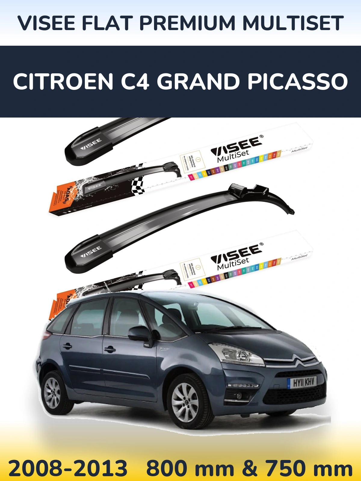 Komplet przednich wycieraczek VISEE FLAT PREMIUM MultiSet 800 & 750 mm do Citroen C4 Grand Picasso 2008-2013
