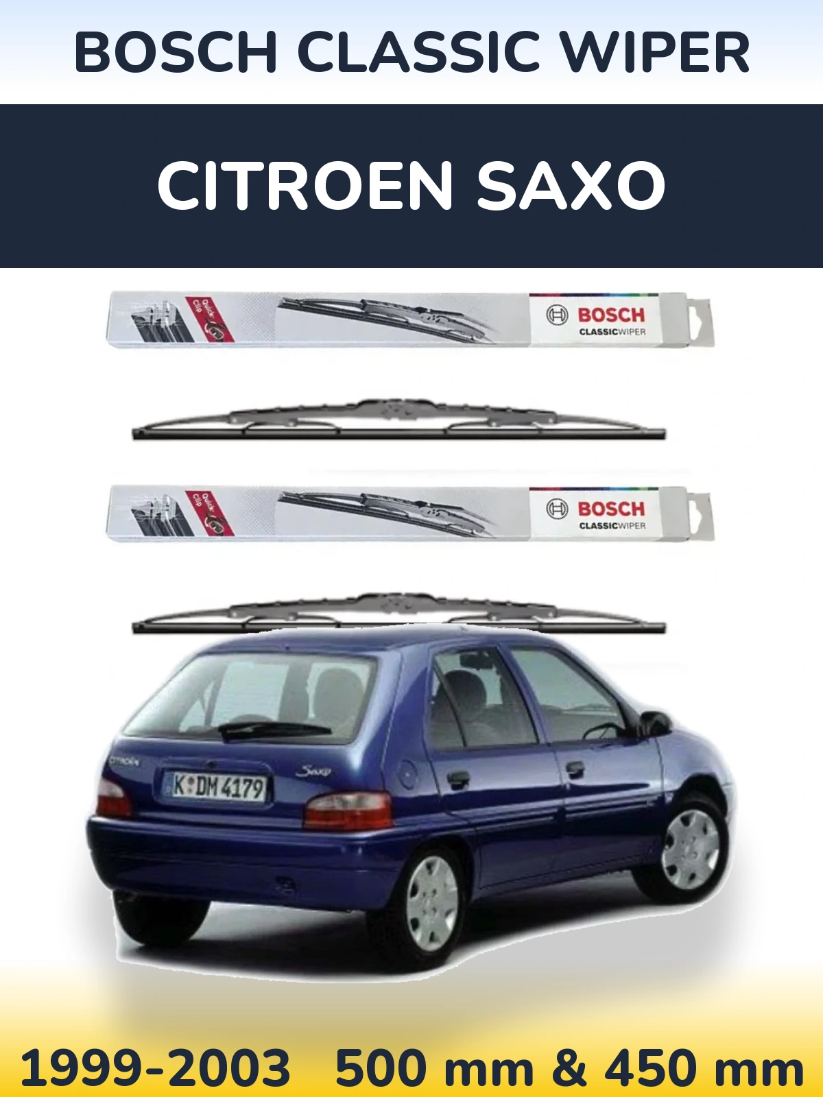 Komplet przednich wycieraczek BOSCH Classic Wiper 500 & 450 mm do Citroen Saxo 1999-2003