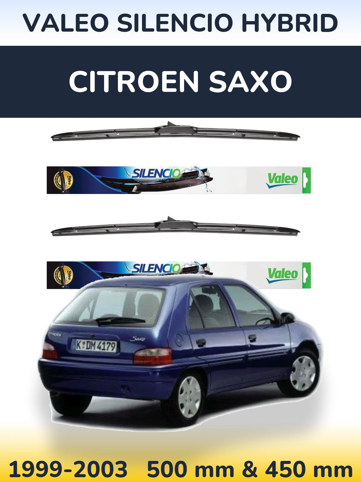 Komplet przednich wycieraczek Valeo Silencio Hybrid 500 & 450 mm do Citroen Saxo 1999-2003