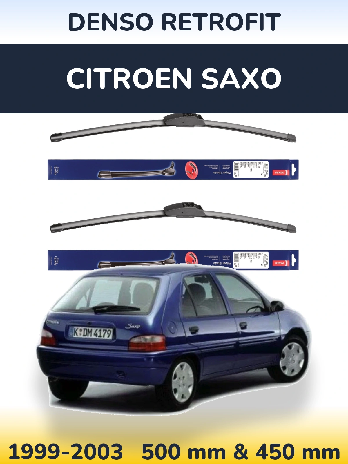 Komplet przednich wycieraczek Denso Retrofit 500 & 450 mm do Citroen Saxo 1999-2003