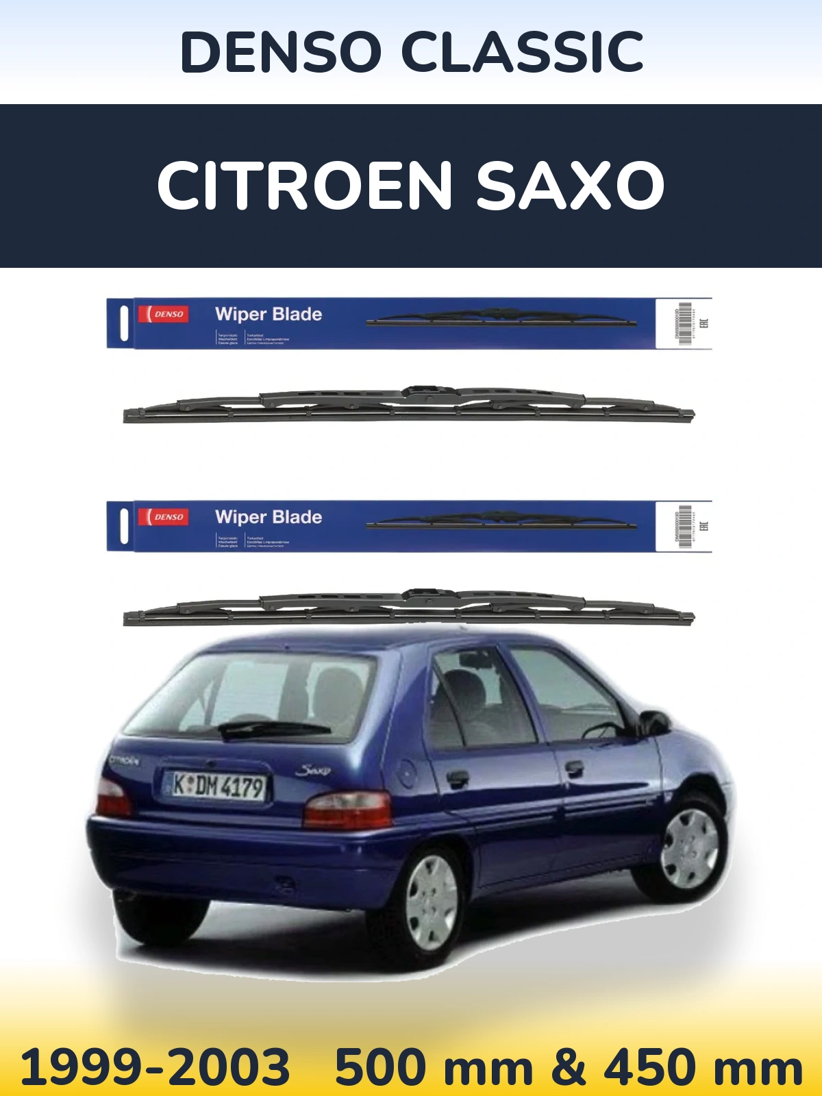 Komplet przednich wycieraczek Denso Classic 500 & 450 mm do Citroen Saxo 1999-2003