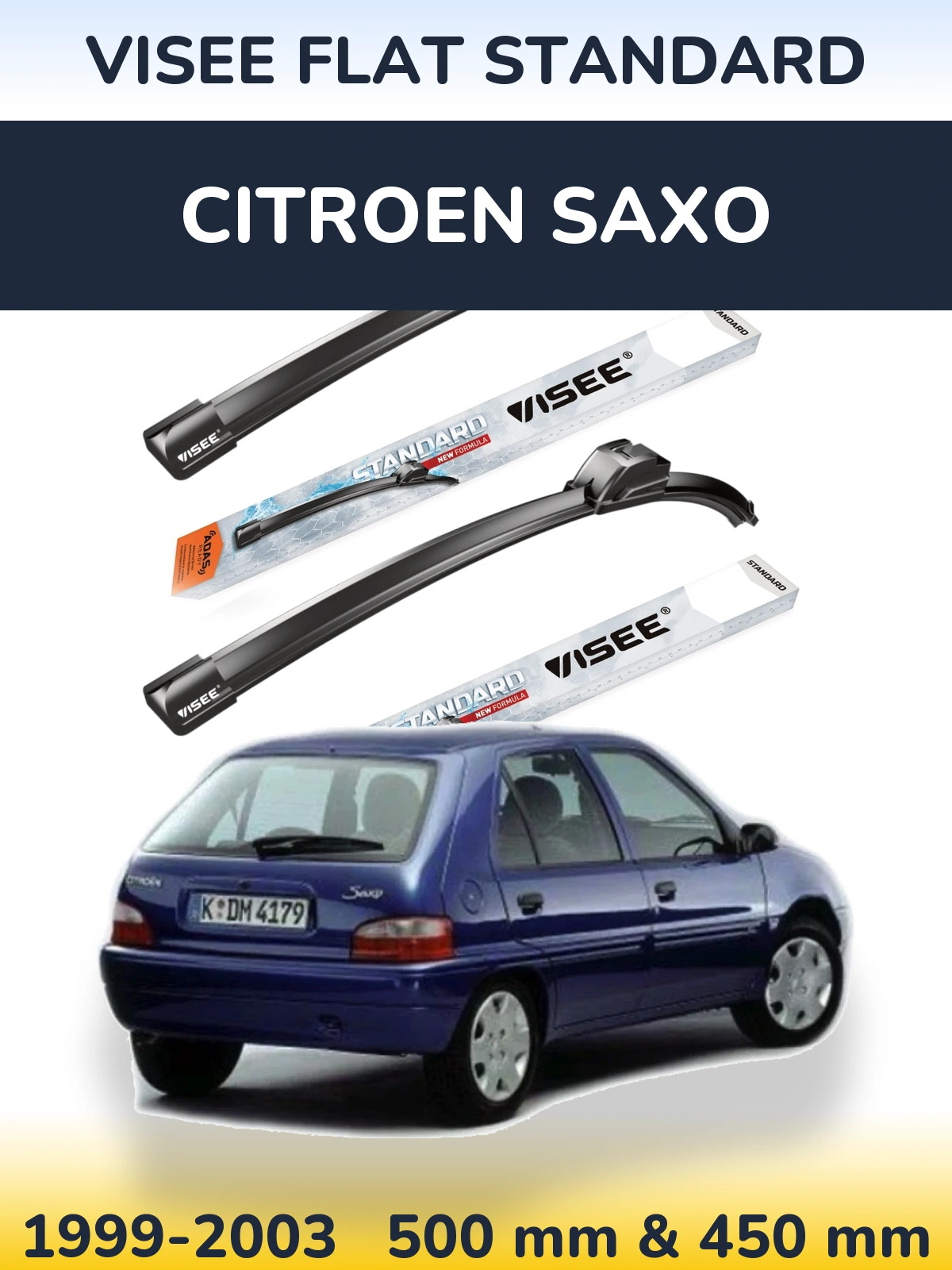 Komplet przednich wycieraczek VISEE FLAT STANDARD 500 & 450 mm do Citroen Saxo 1999-2003