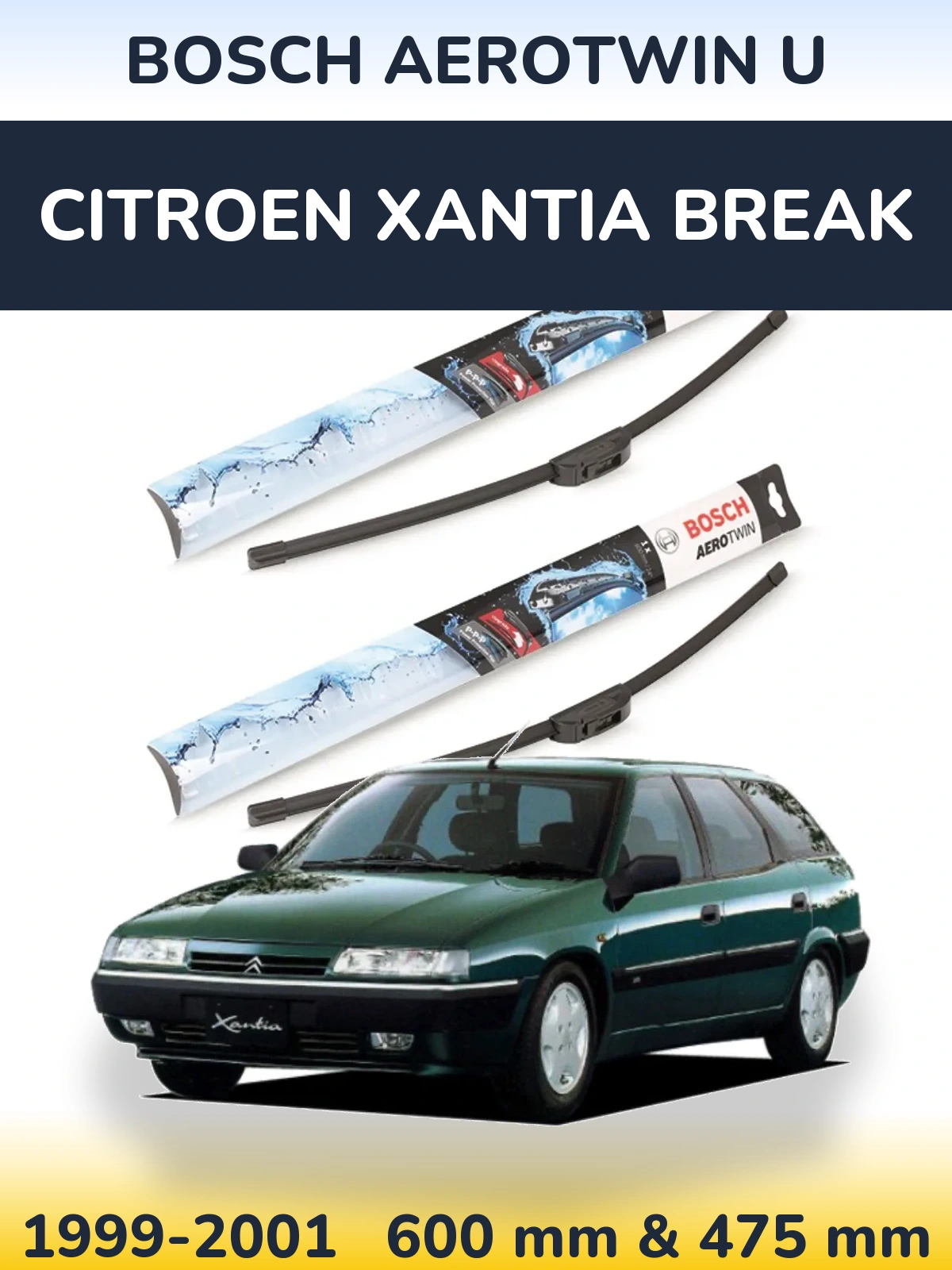 Комплект передних дворников BOSCH AeroTwin U 600 & 475 мм для Citroen Xantia Break 1999-2001