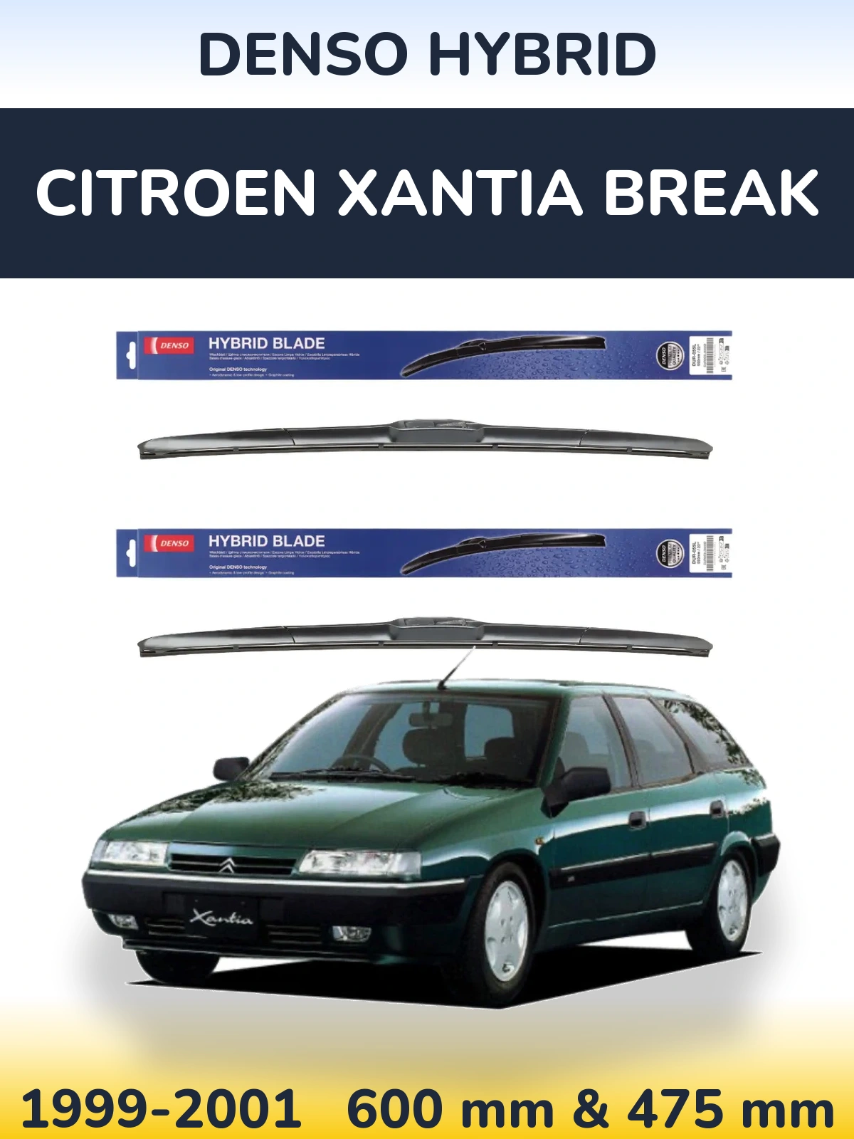 Komplet przednich wycieraczek Denso Hybrid 600 & 475 mm do Citroen Xantia Break 1999-2001