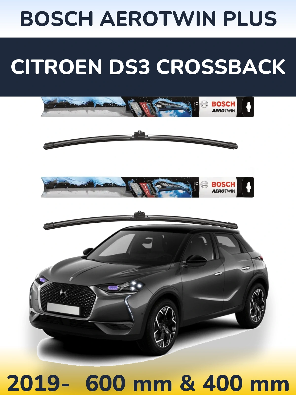 Komplet przednich wycieraczek BOSCH AeroTwin Plus 600 & 400 mm do Citroen DS3 Crossback 2019-2026