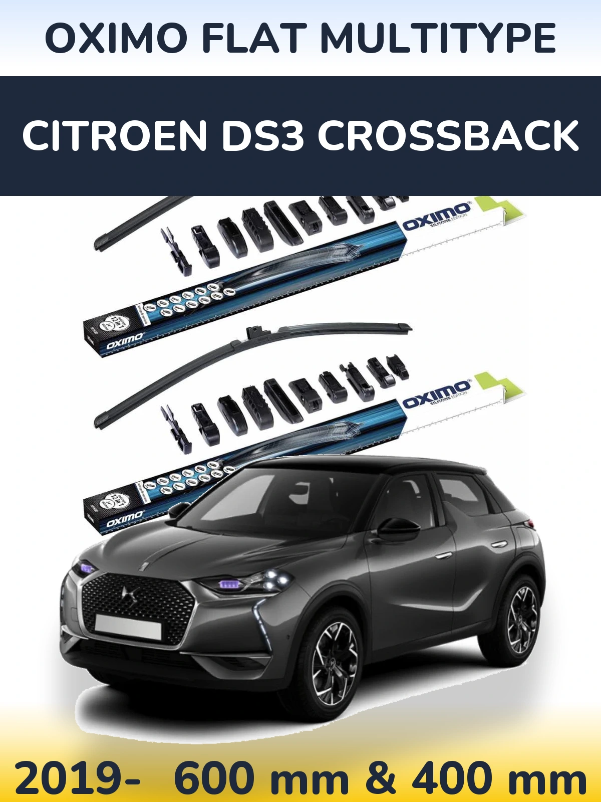 Komplet przednich wycieraczek Oximo Flat MultiType 600 & 400 mm do Citroen DS3 Crossback 2019-2026