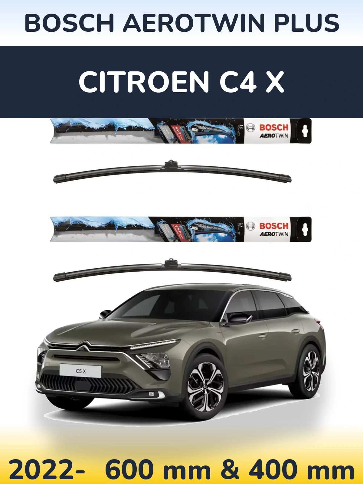 Komplet przednich wycieraczek BOSCH AeroTwin Plus 600 & 400 mm do Citroen C4 X 2022-2026