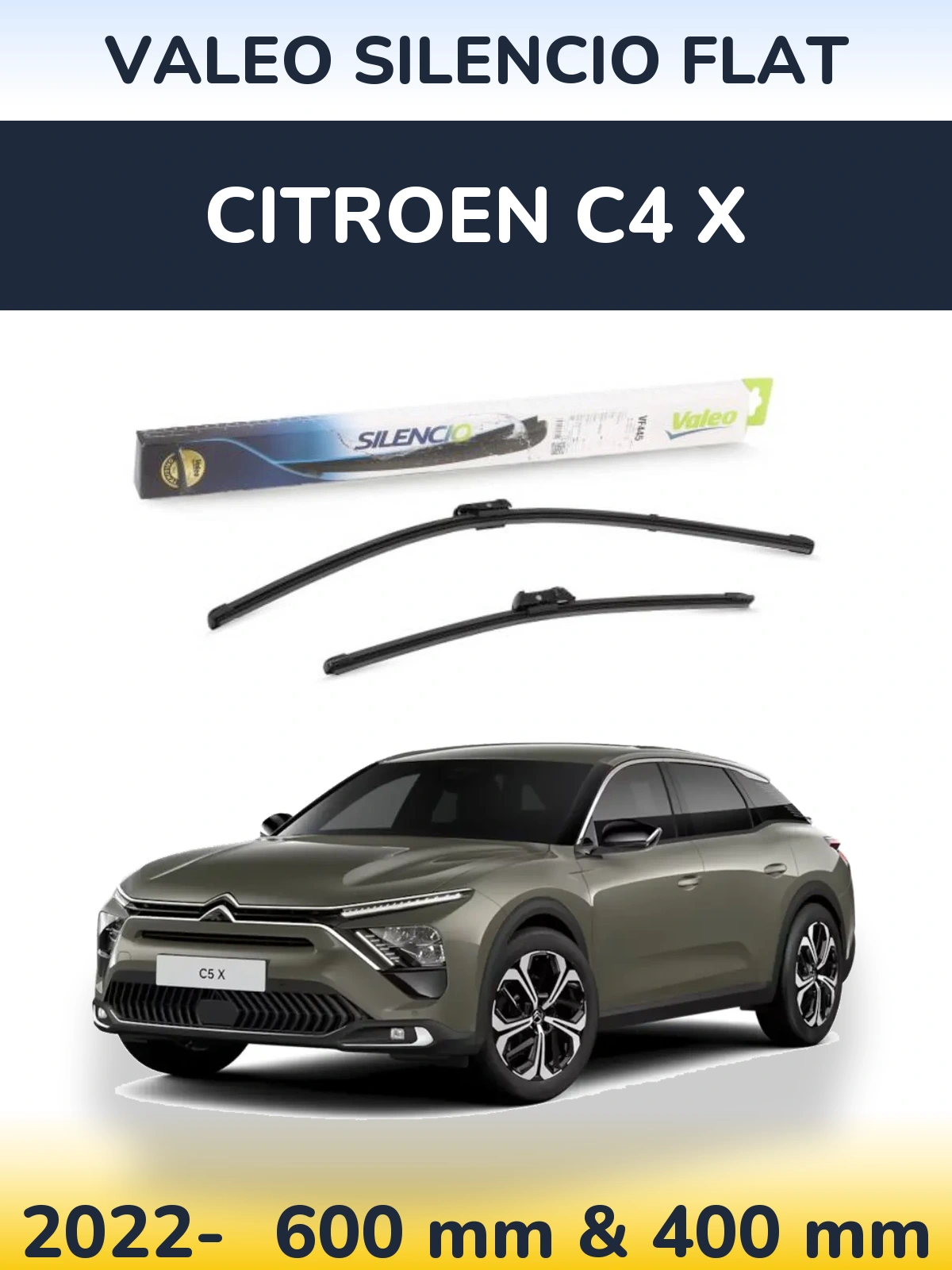 Комплект передних дворников Valeo Silencio Flat 600 & 400 мм для Citroen C4 X 2022-2026