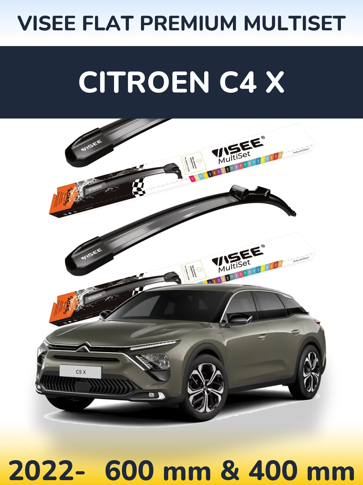 Komplet przednich wycieraczek VISEE FLAT PREMIUM MultiSet 600 & 400 mm do Citroen C4 X 2022-2026