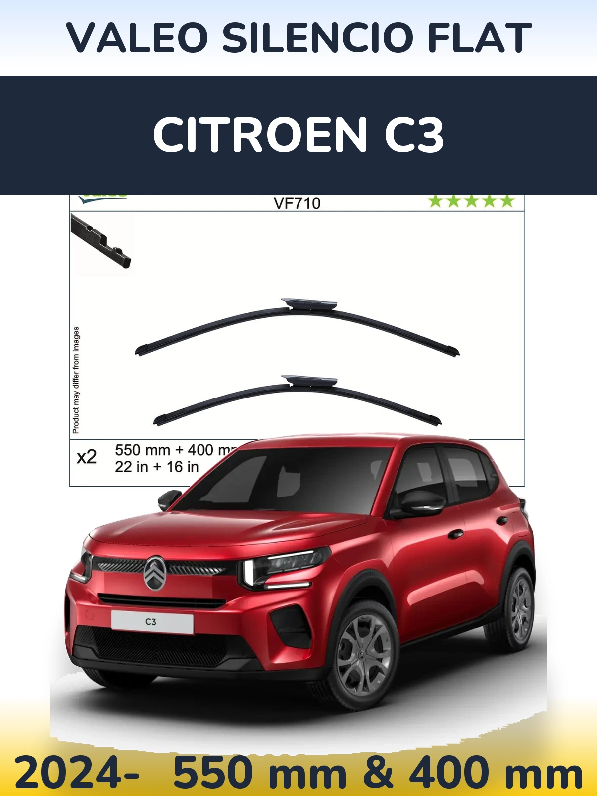 Komplet przednich wycieraczek Valeo Silencio Flat 550 & 400 mm do Citroen C3 2024-2026