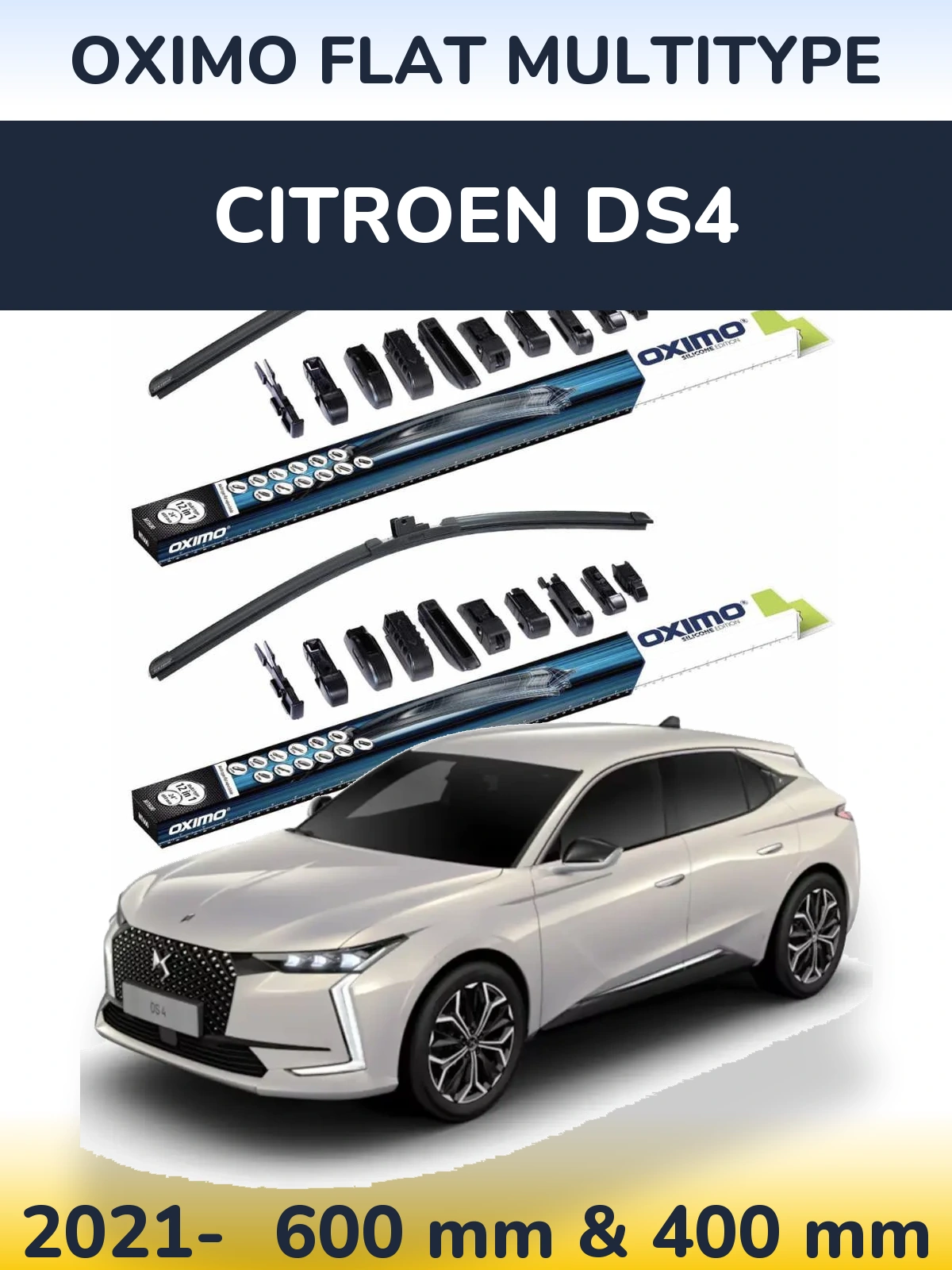Комплект передних дворников Oximo Flat MultiТипe 600 & 400 мм для Citroen DS4 2021-2026