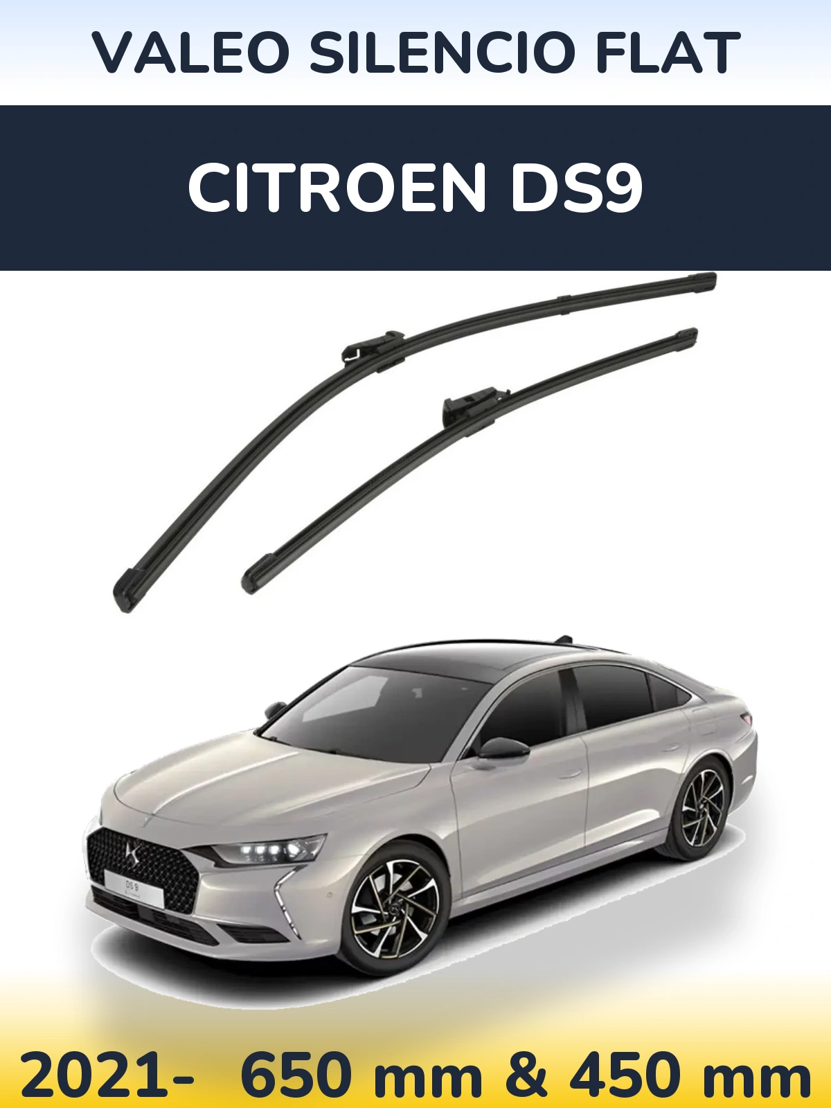 Front wiper blade set Valeo Silencio Flat 650 & 450 mm for Citroen DS9 2021-2026