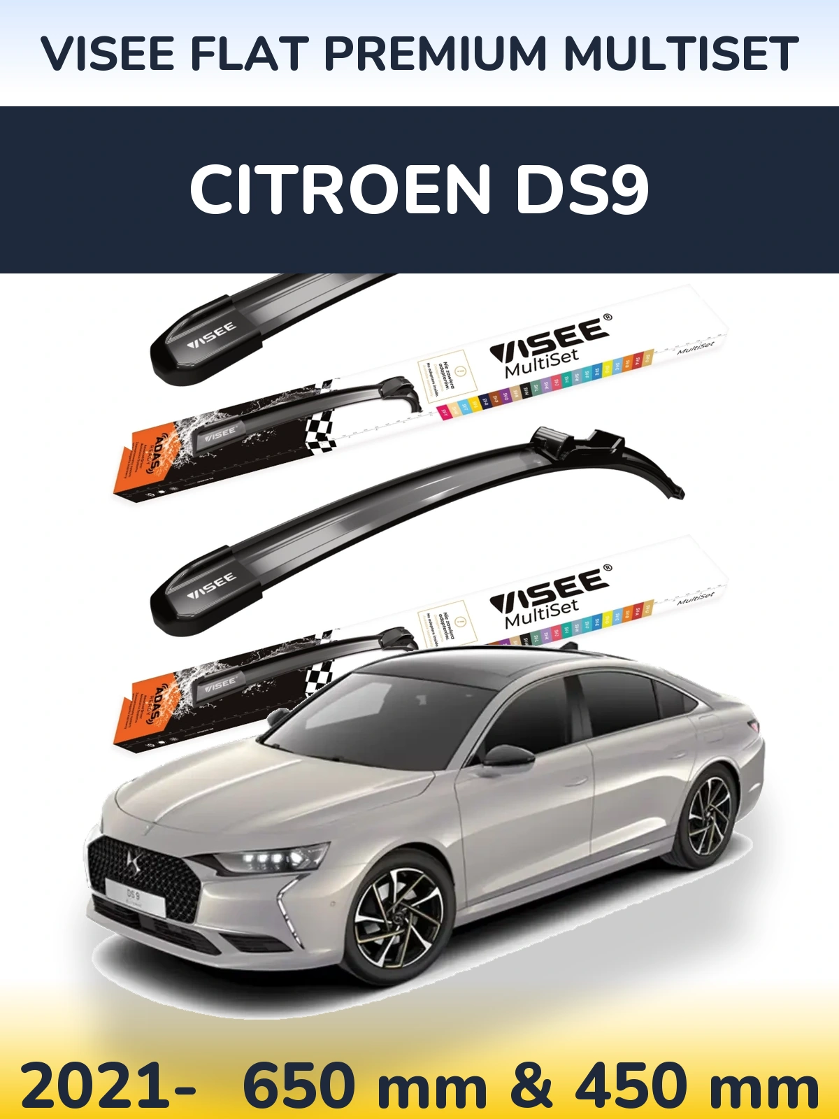 Front wiper blade set VISEE FLAT PREMIUM MultiSet 650 & 450 mm for Citroen DS9 2021-2026