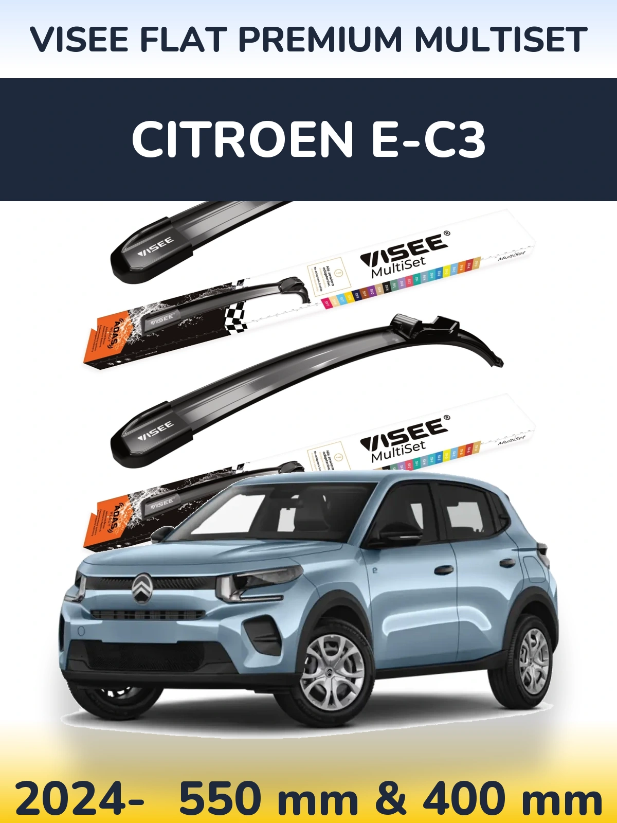 Komplet przednich wycieraczek VISEE FLAT PREMIUM MultiSet 550 & 400 mm do Citroen e-C3 2024-2026