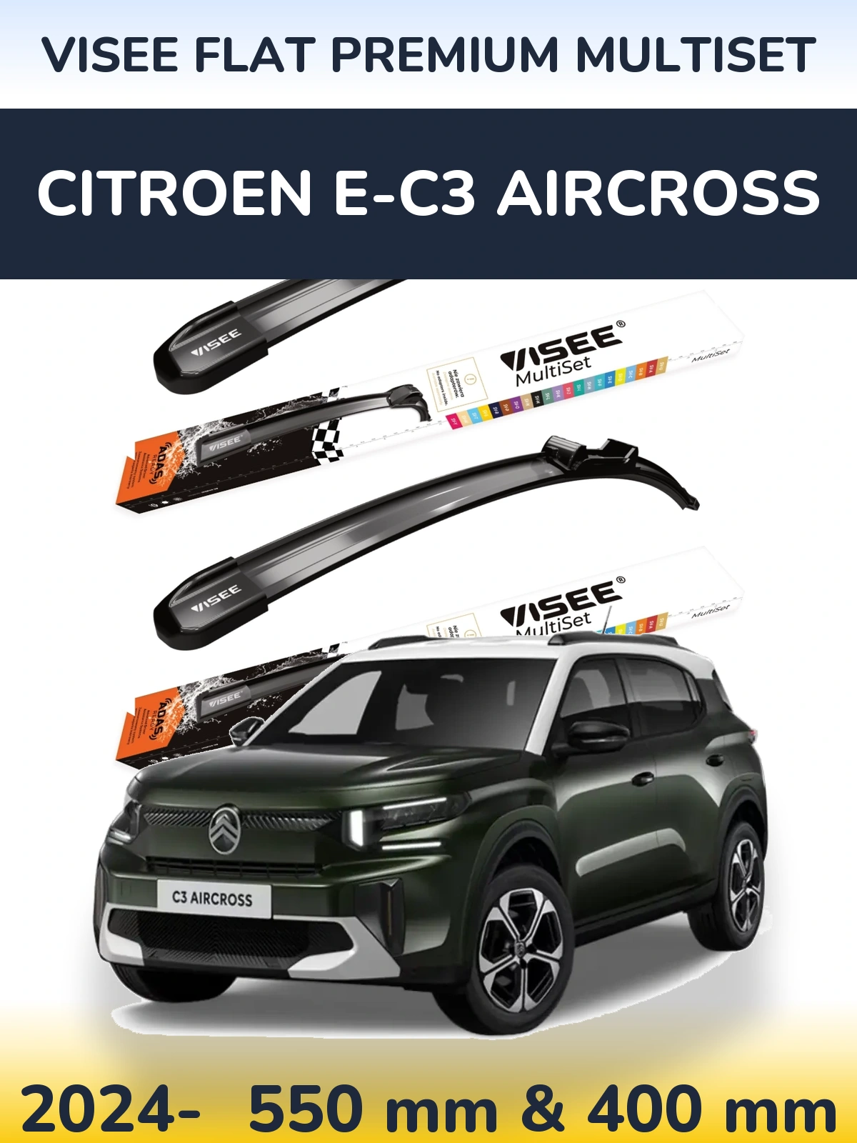 Komplet przednich wycieraczek VISEE FLAT PREMIUM MultiSet 550 & 400 mm do Citroen e-C3 Aircross 2024-2026