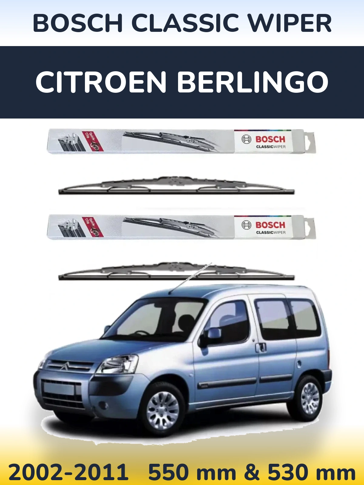 Комплект передних дворников BOSCH Classic Wiper 550 & 530 мм для Citroen Berlingo 2002-2011