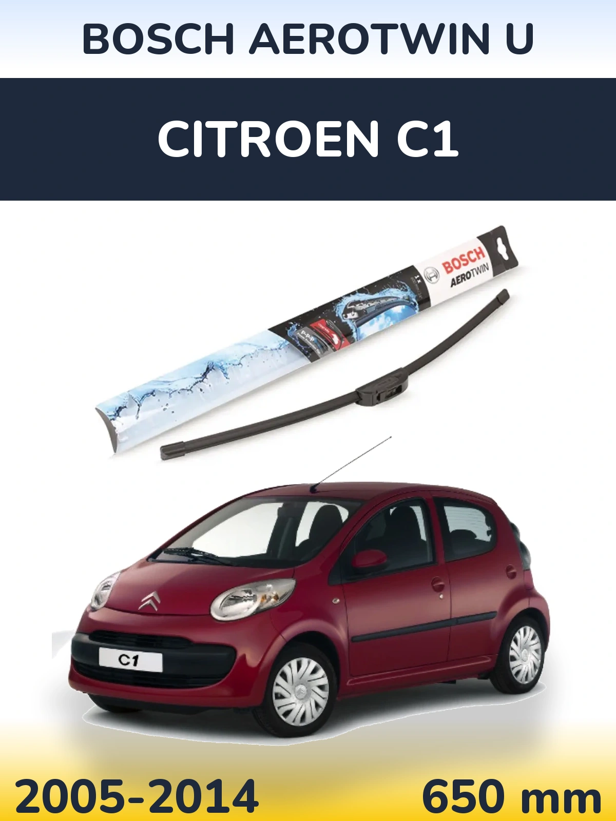 Передний дворник BOSCH AeroTwin U 650 мм для Citroen C1 2005-2014