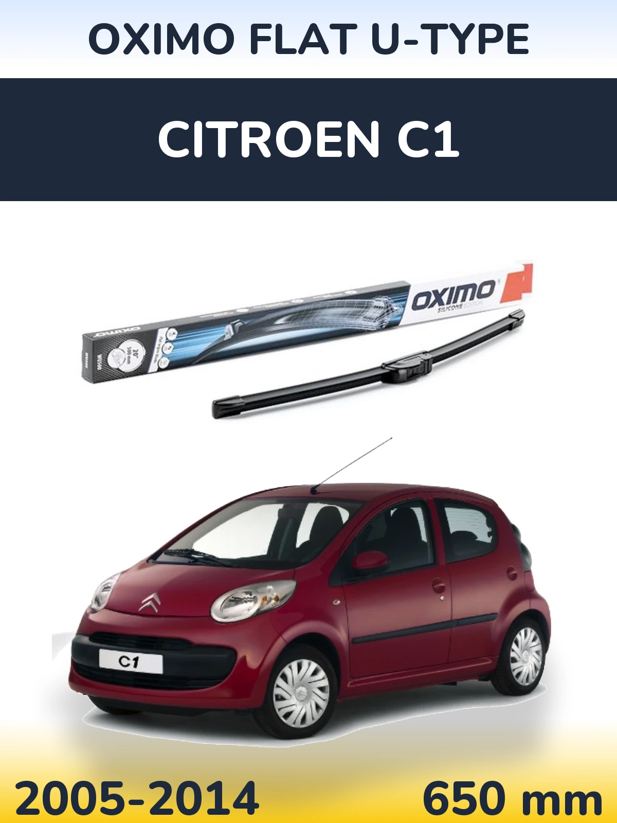Передний дворник Oximo Flat U-type 650 мм для Citroen C1 2005-2014