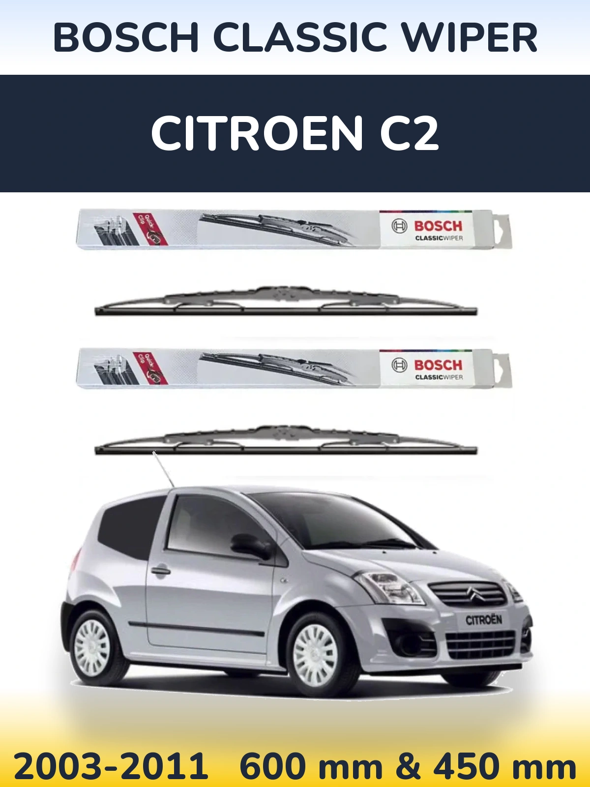 Komplet przednich wycieraczek BOSCH Classic Wiper 600 & 450 mm do Citroen C2 2003-2011