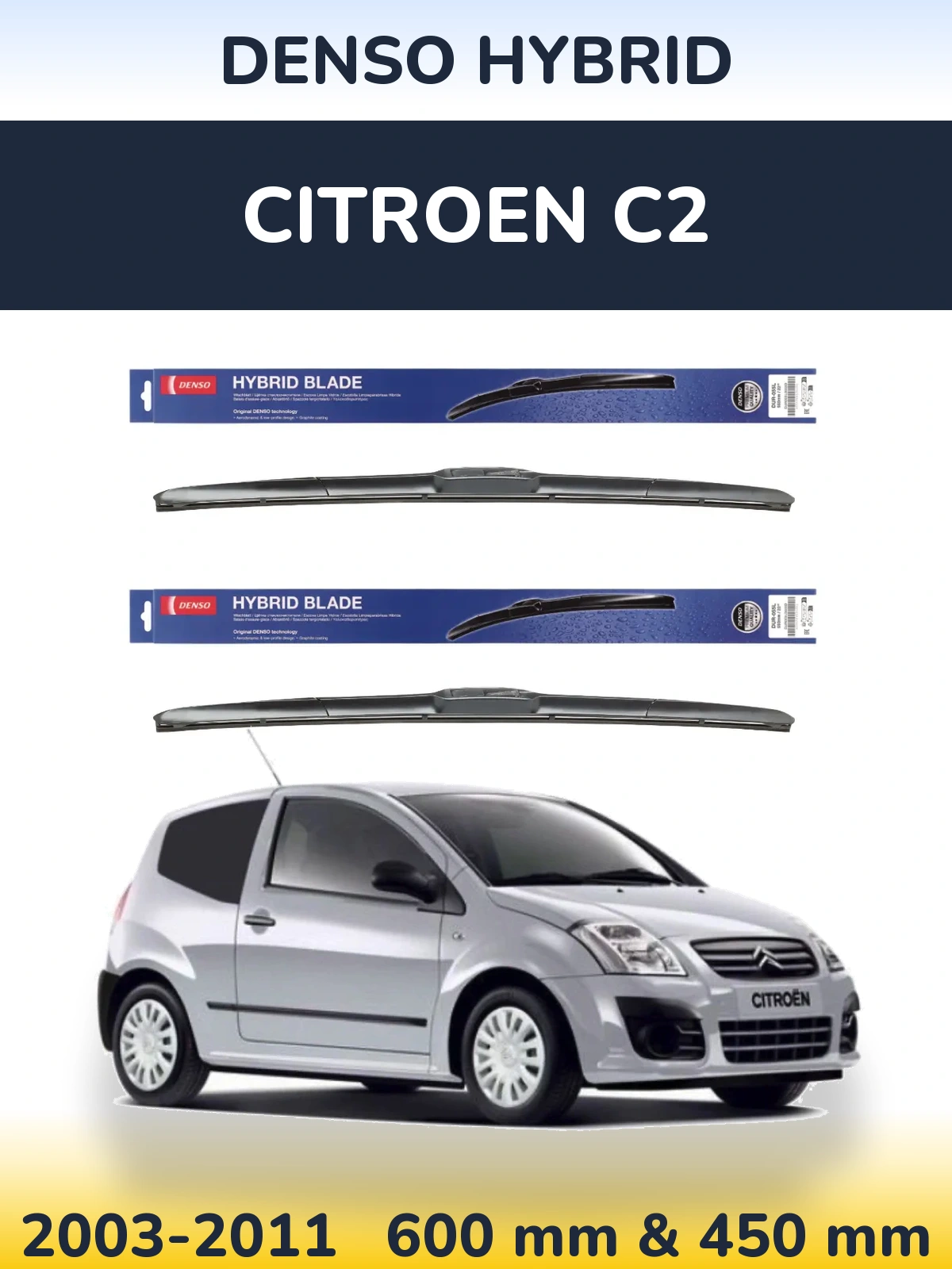 Komplet przednich wycieraczek Denso Hybrid 600 & 450 mm do Citroen C2 2003-2011