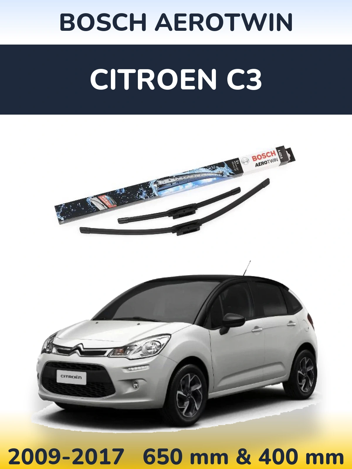 Komplet przednich wycieraczek BOSCH AeroTwin 650 & 400 mm do Citroen C3 2009-2017