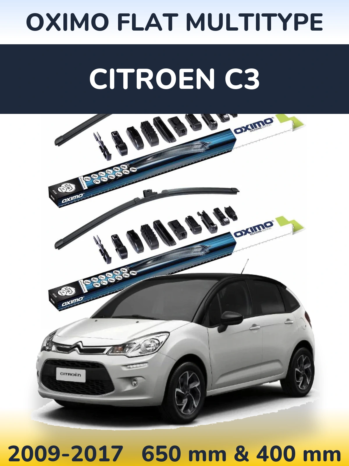 Komplet przednich wycieraczek Oximo Flat MultiType 650 & 400 mm do Citroen C3 2009-2017