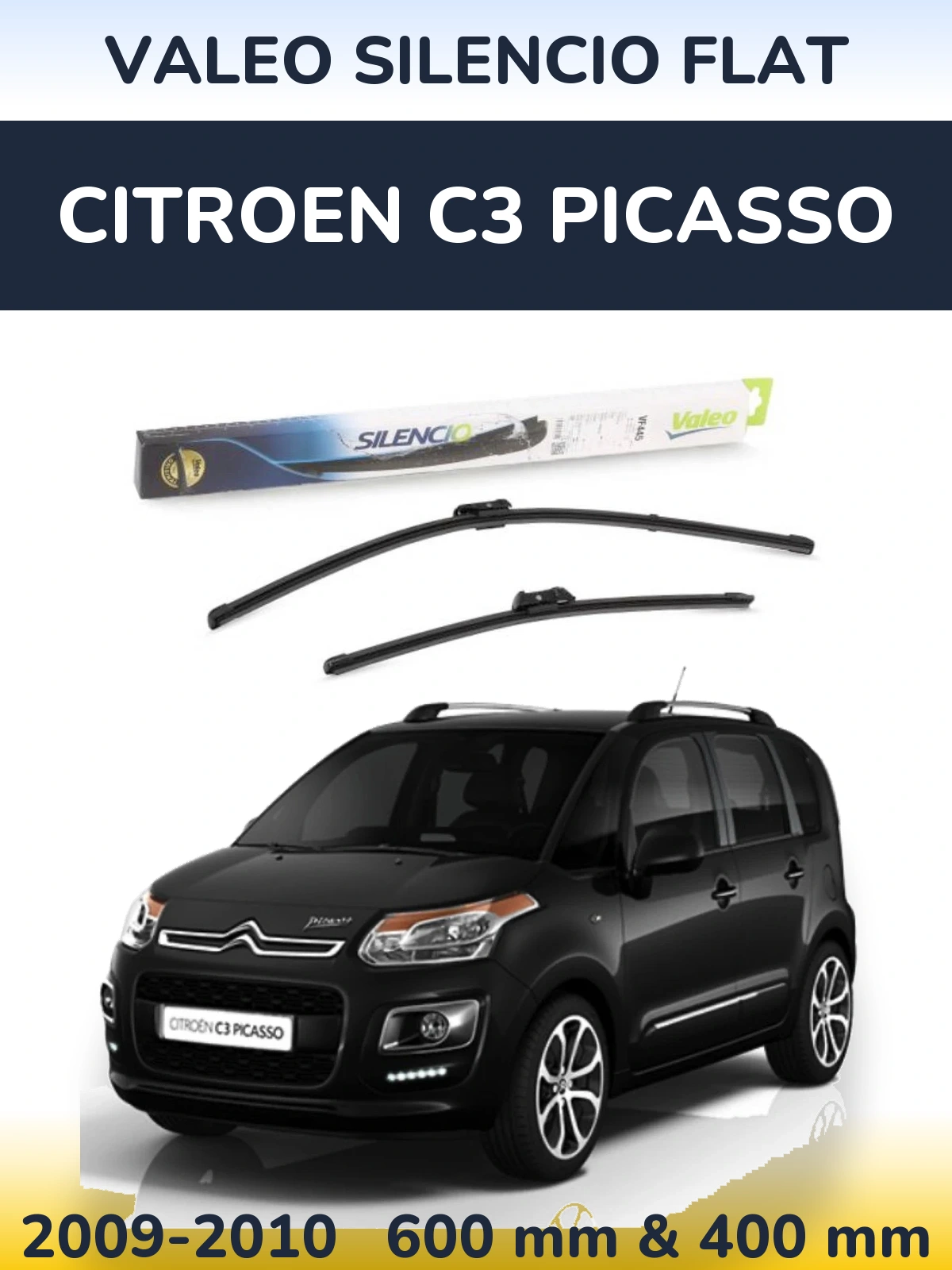 Комплект передних дворников Valeo Silencio Flat 600 & 400 мм для Citroen C3 Picasso 2009-2010