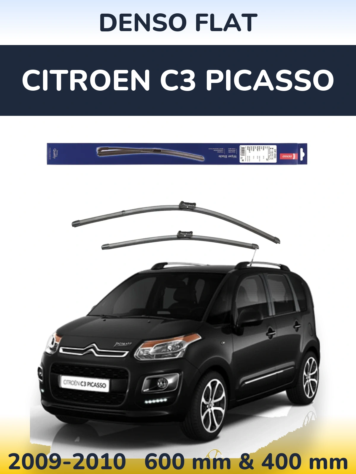 Komplet przednich wycieraczek Denso Flat 600 & 400 mm do Citroen C3 Picasso 2009-2010